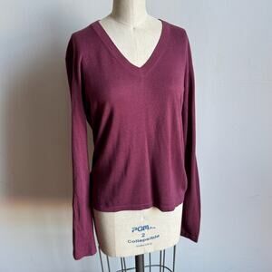 AGNES B Dusty Rose Silk-Cashmere-Wool Blend V-neck Sweater